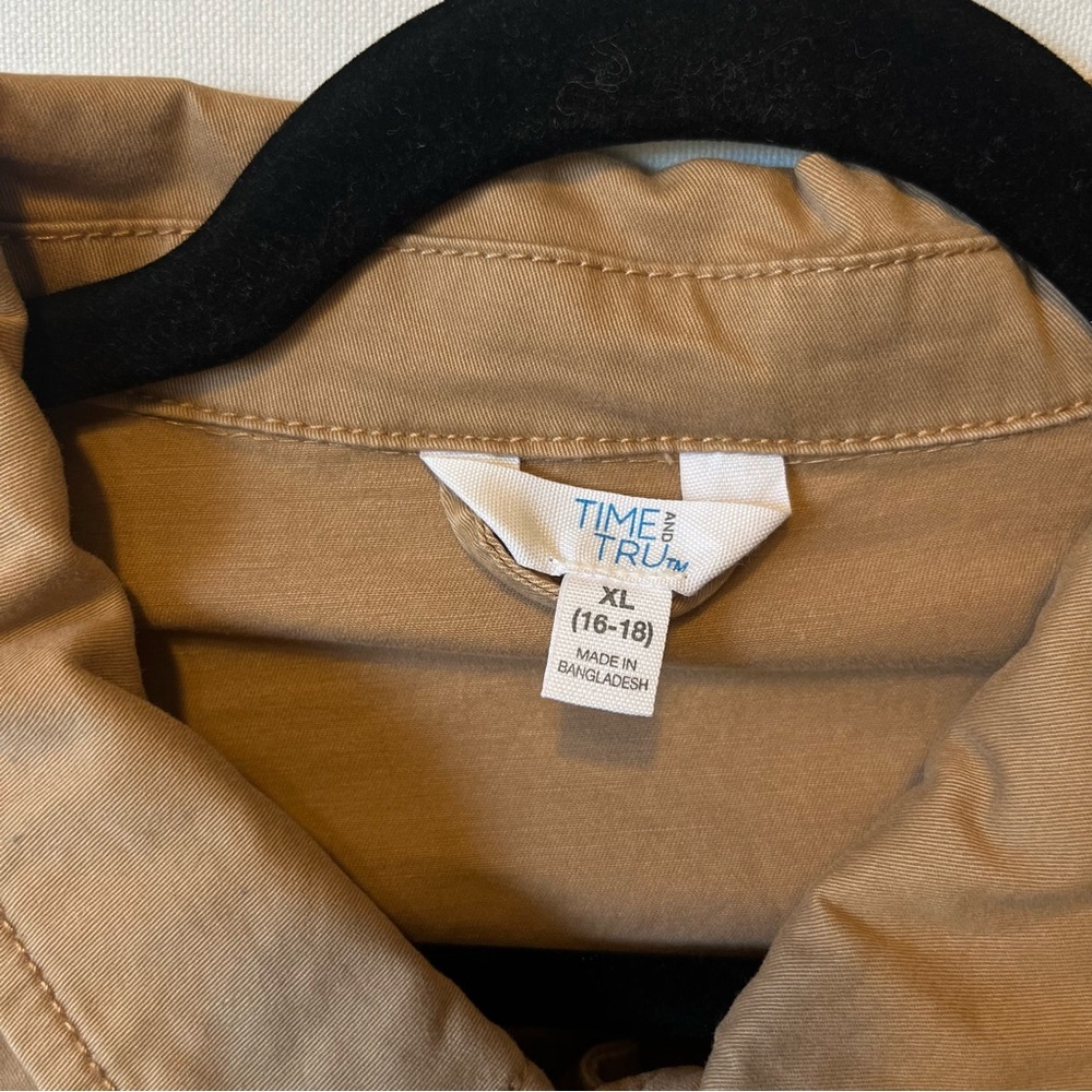 Time and Tru Utility cargo jacket XL 16 18 Cinch drawstring waist Beige Cotton - Picture 4 of 9